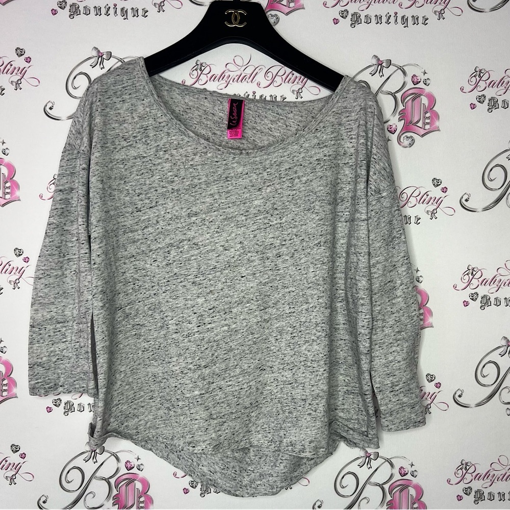 La senza open back top heathered grey speckles swoop back lounge comfy gray